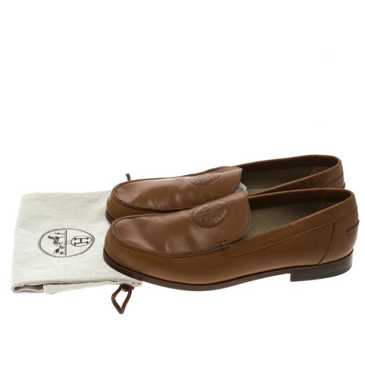 Pre Owned Hermes Brown Leather Lucky Moccasins Size 43