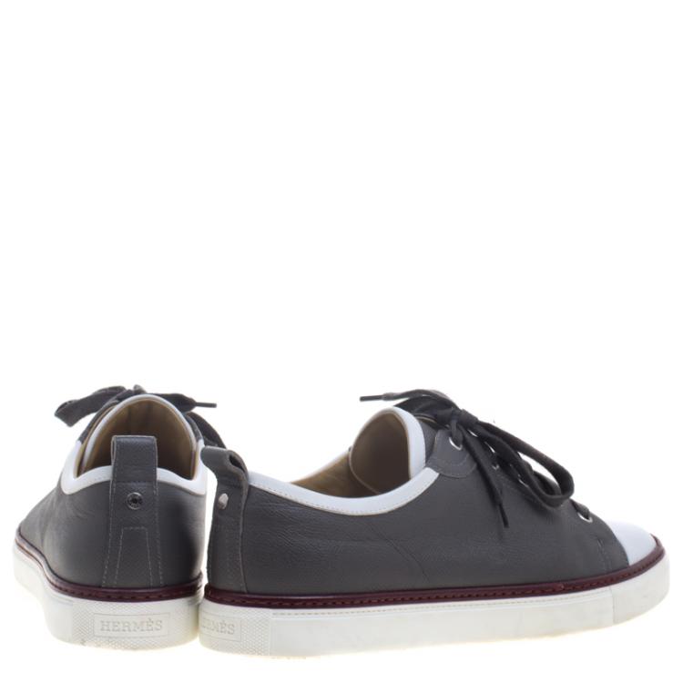 Pre Owned Hermes Two Tone Leather Inside Lace Up Sneakers Size 43