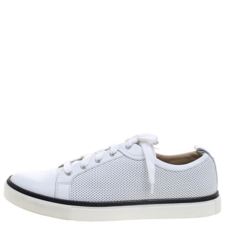 Pre Owned Hermes White Perforated Leather Inside Lace Up Sneakers Size 43.5
