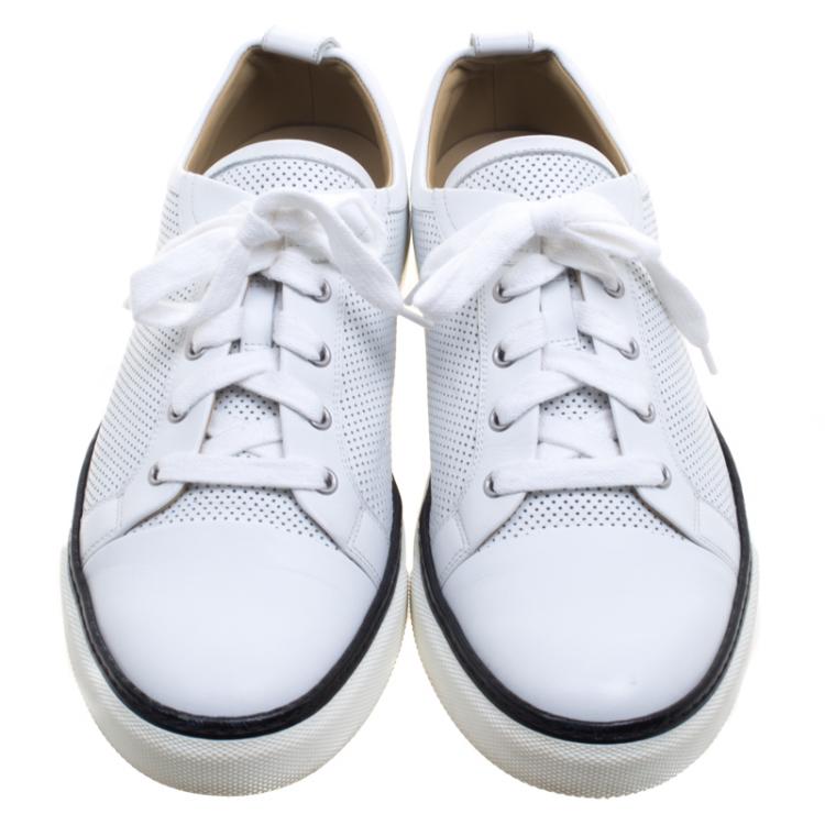 Pre Owned Hermes White Perforated Leather Inside Lace Up Sneakers Size 43.5