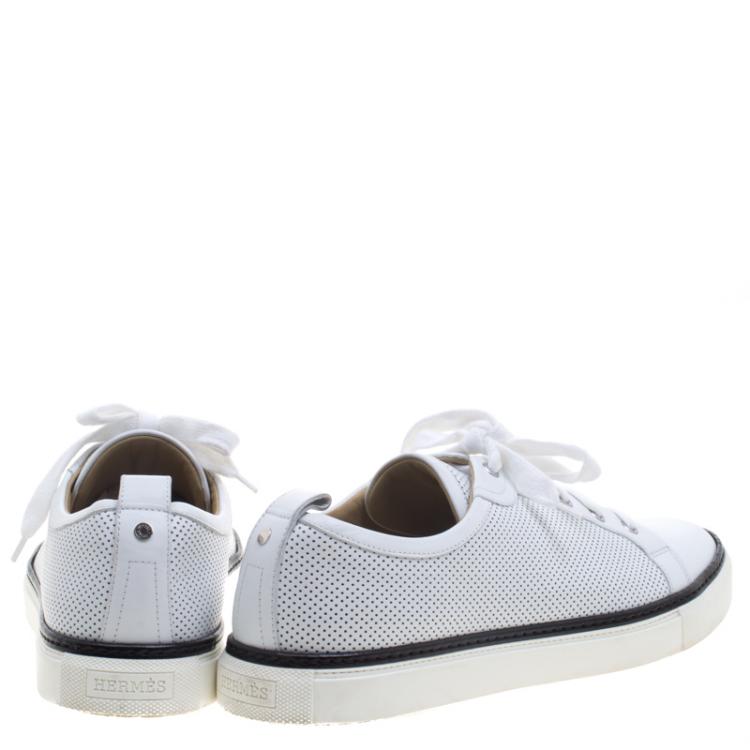 Pre Owned Hermes White Perforated Leather Inside Lace Up Sneakers Size 43.5