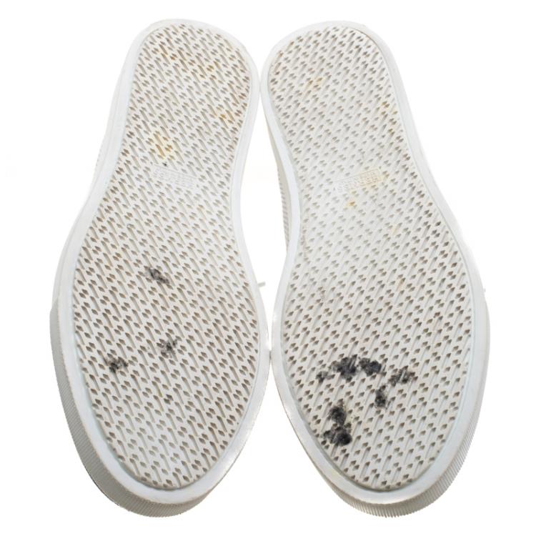 Pre Owned Hermes White Perforated Leather Inside Lace Up Sneakers Size 43.5