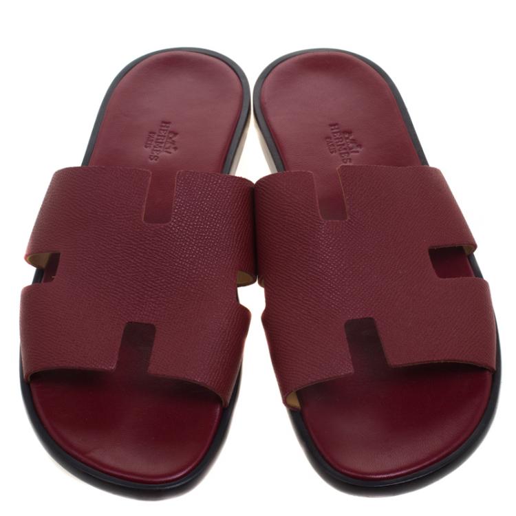 Pre Owned Hermes Burgundy Leather Izmir Sandals Size 43