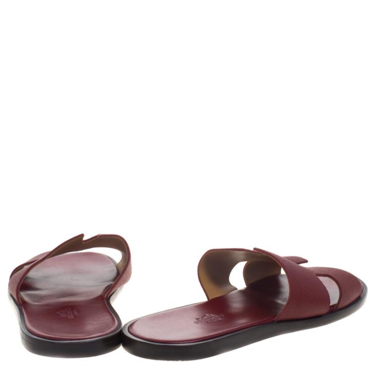 Pre Owned Hermes Burgundy Leather Izmir Sandals Size 43
