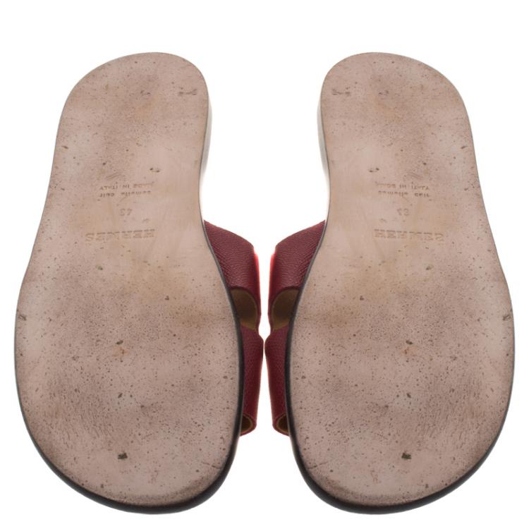 Pre Owned Hermes Burgundy Leather Izmir Sandals Size 43