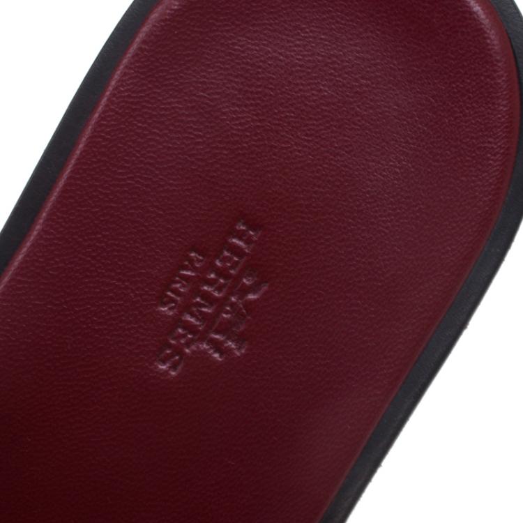 Pre Owned Hermes Burgundy Leather Izmir Sandals Size 43