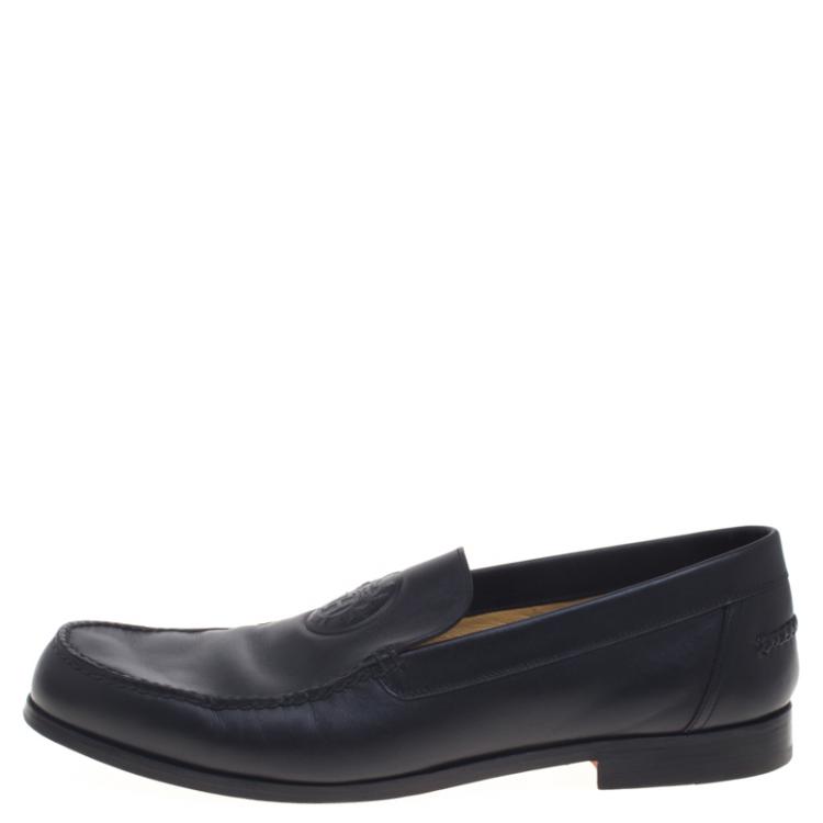 Pre Owned Hermes Black Leather Lucky Moccasins Size 43.5