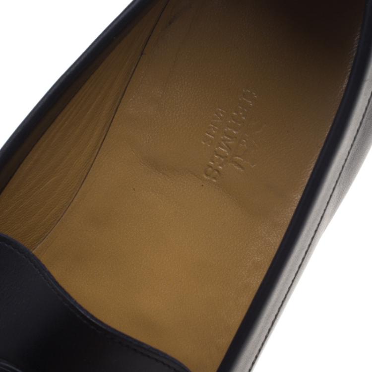 Pre Owned Hermes Black Leather Lucky Moccasins Size 43.5