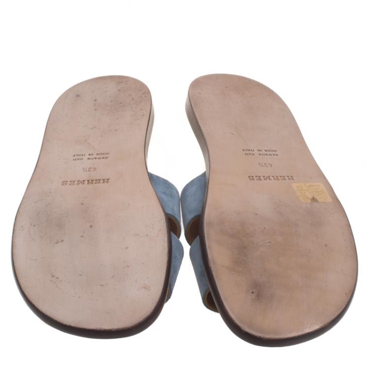 Pre Owned Hermes Sky Blue Suede Izmir Sandals Size 43.5