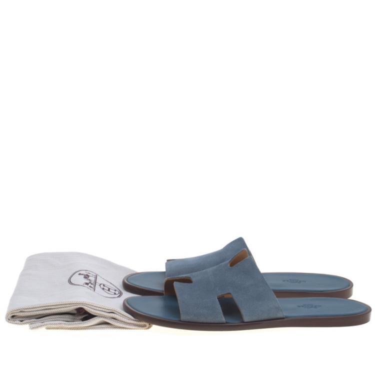 Pre Owned Hermes Sky Blue Suede Izmir Sandals Size 43.5
