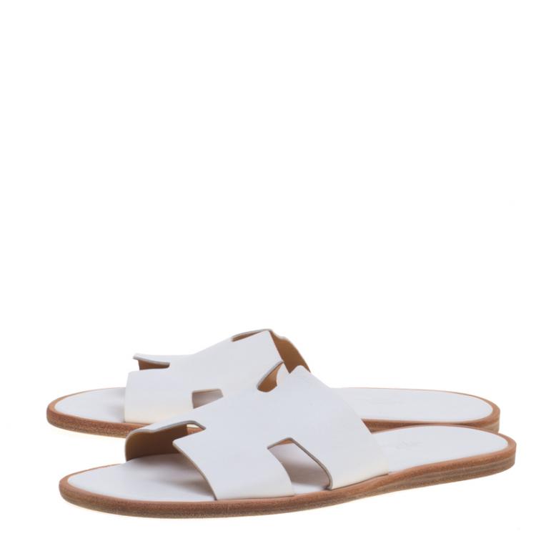 Pre Owned Hermes White Leather Izmir Sandals Size 43