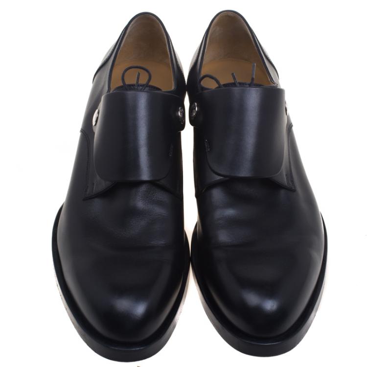 Pre Owned Hermes Black Leather Flap Detail Derby Size 44