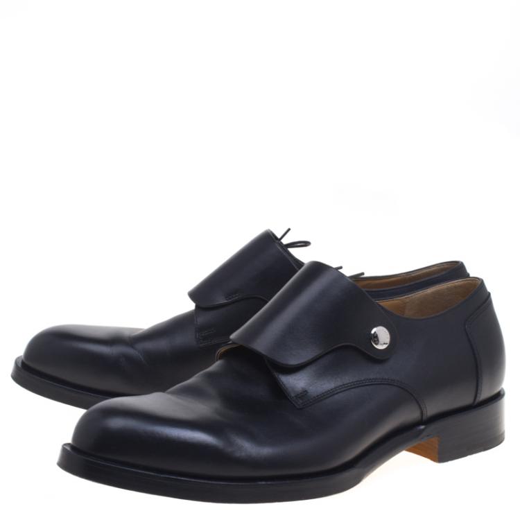 Pre Owned Hermes Black Leather Flap Detail Derby Size 44