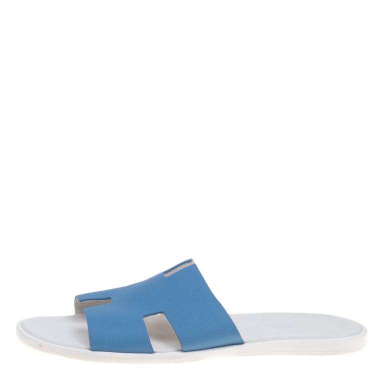 Pre Owned Hermes Blue Leather Izmir Sandals Size 43.5