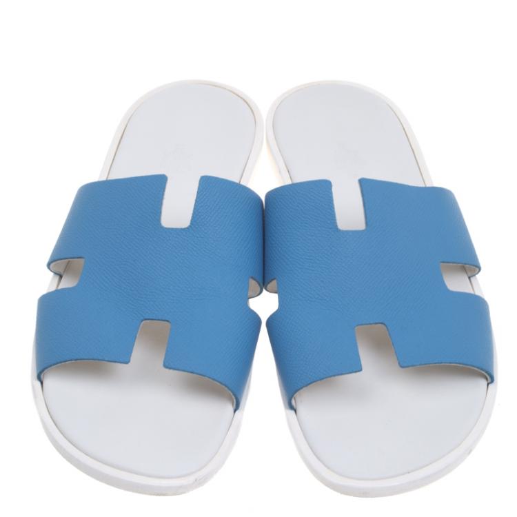 Pre Owned Hermes Blue Leather Izmir Sandals Size 43.5