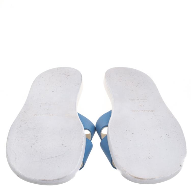 Pre Owned Hermes Blue Leather Izmir Sandals Size 43.5