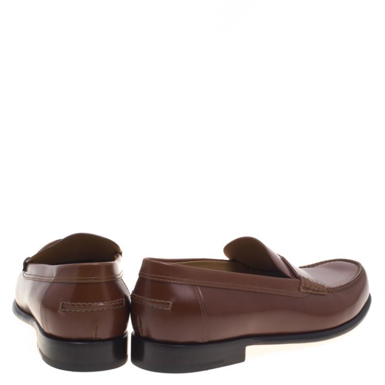 Pre Owned Hermes Brown Leather Kennedy Loafers Size 43