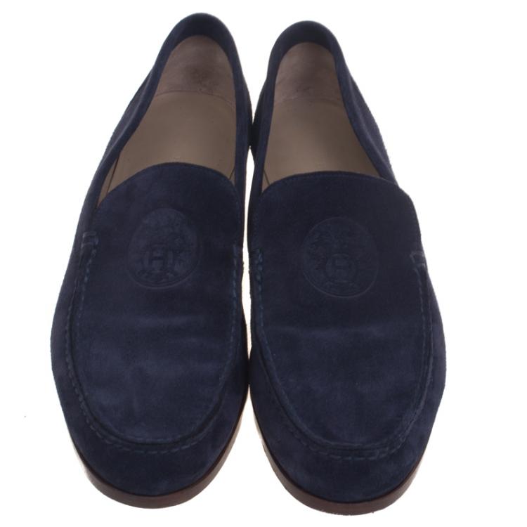 Pre Owned Hermes Navy Blue Suede Lucky Moccasins Size 43