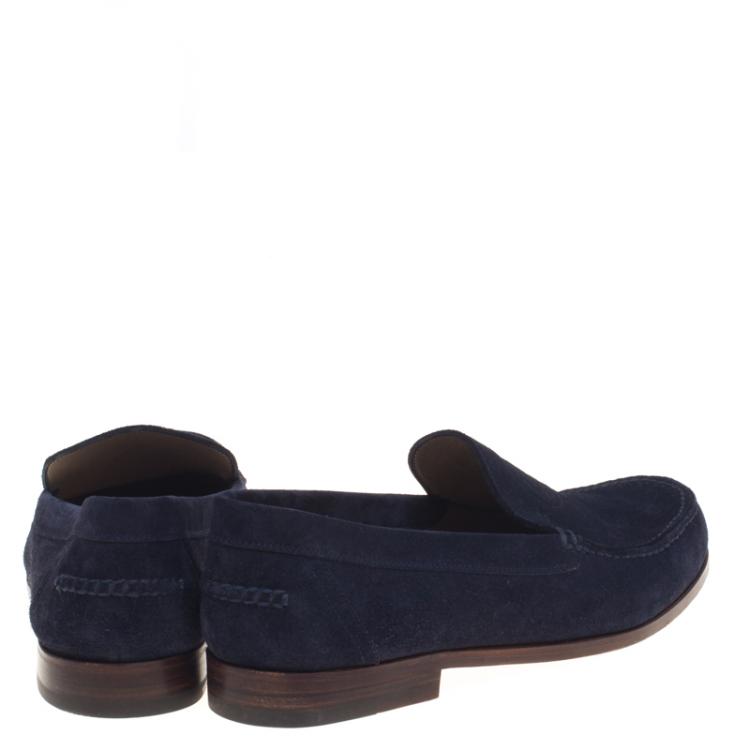 Pre Owned Hermes Navy Blue Suede Lucky Moccasins Size 43