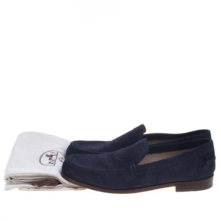 Pre Owned Hermes Navy Blue Suede Lucky Moccasins Size 43