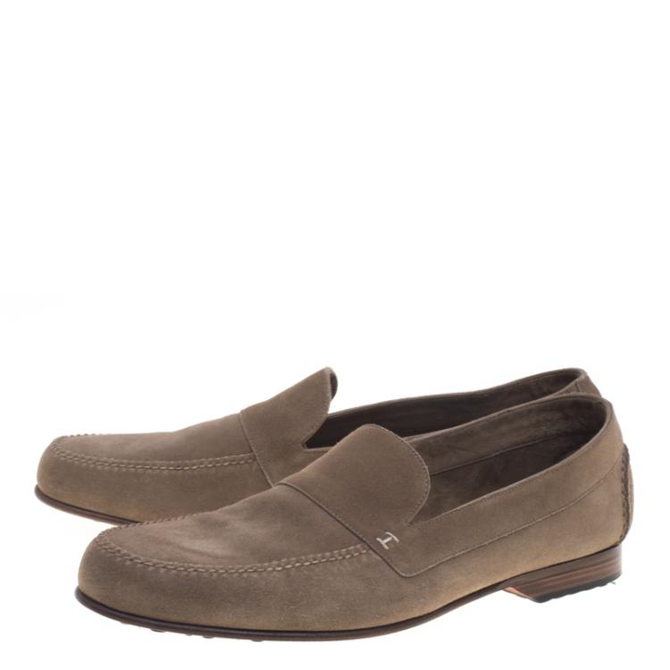 Pre Owned Hermes Beige Suede Keep Moccasins Size 43.5