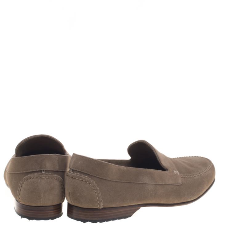 Pre Owned Hermes Beige Suede Keep Moccasins Size 43.5