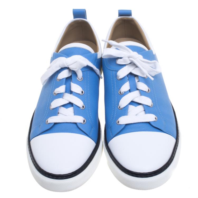 Pre Owned Hermes Two Tone Leather Inside Lace Up Sneakers Size 43.5