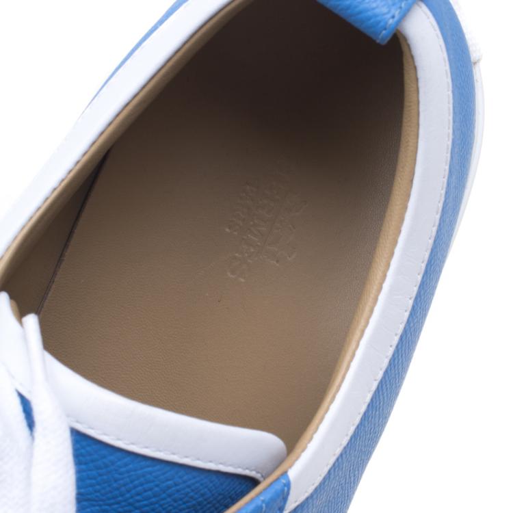 Pre Owned Hermes Two Tone Leather Inside Lace Up Sneakers Size 43.5