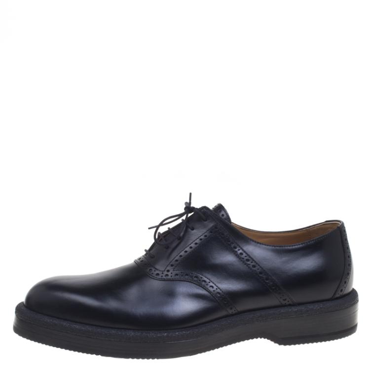 Pre Owned Hermes Black Brogue Leather Oxfords Size 43.5