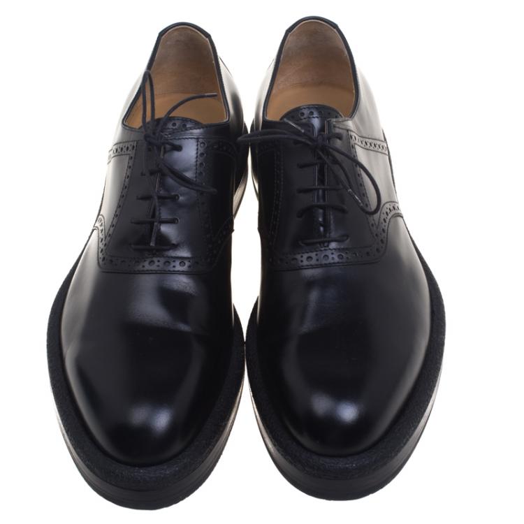 Pre Owned Hermes Black Brogue Leather Oxfords Size 43.5