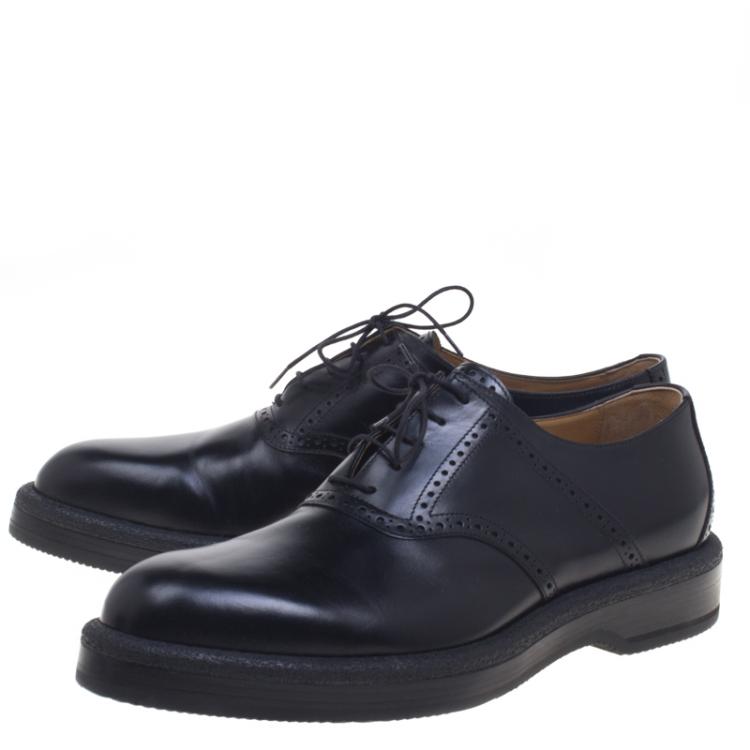 Pre Owned Hermes Black Brogue Leather Oxfords Size 43.5
