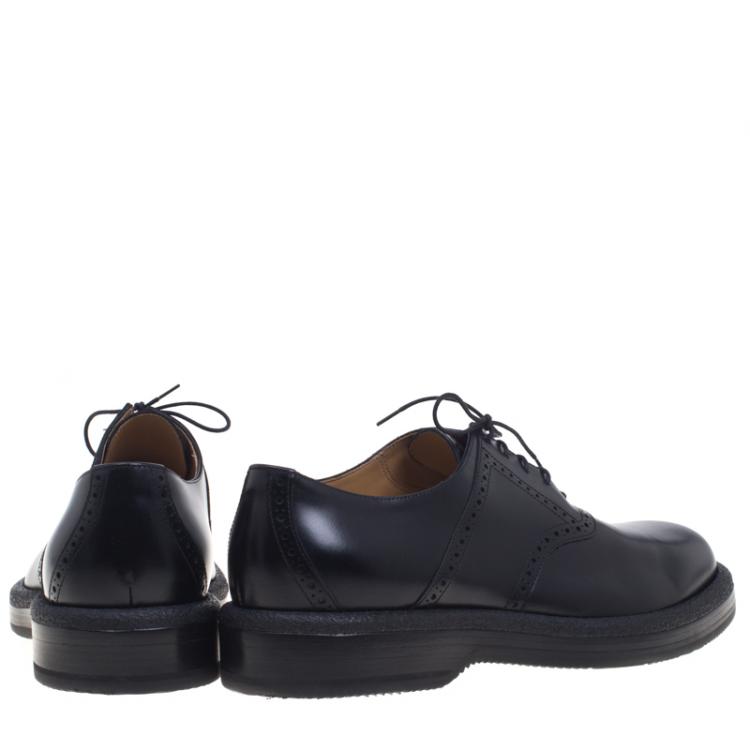 Pre Owned Hermes Black Brogue Leather Oxfords Size 43.5