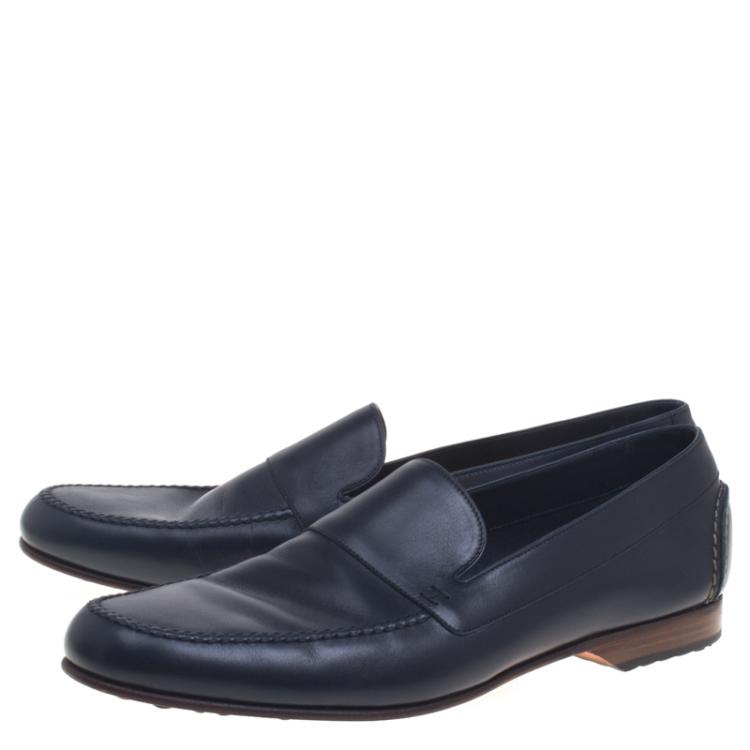 Pre Owned Hermes Oxford Blue Leather Keep Moccasins Size 43