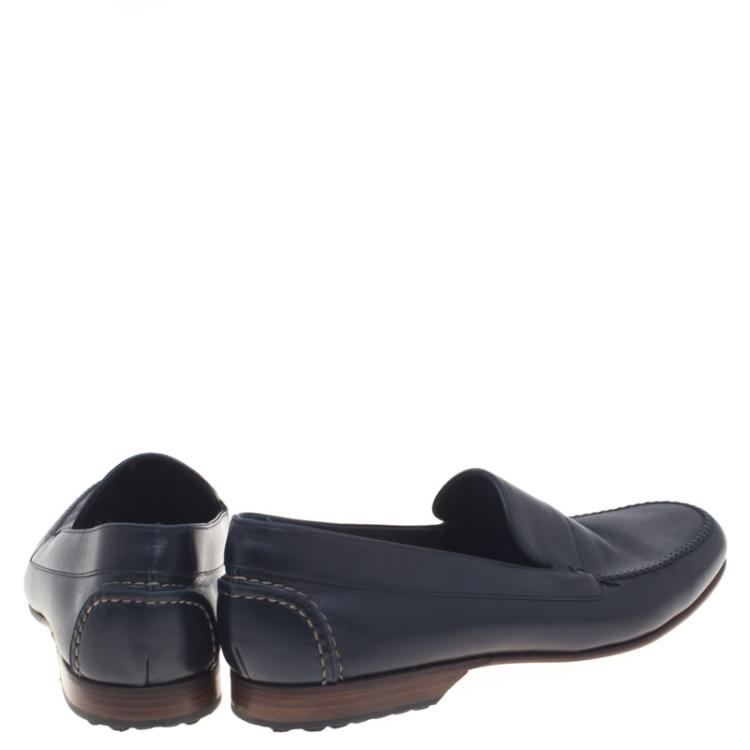 Pre Owned Hermes Oxford Blue Leather Keep Moccasins Size 43