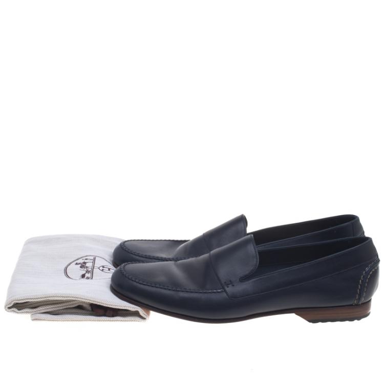 Pre Owned Hermes Oxford Blue Leather Keep Moccasins Size 43
