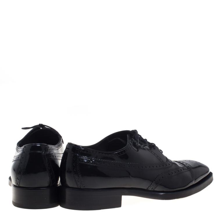 Pre Owned Hermes Black Patent Brogue Leather Lace Up Oxfords Size 43.5