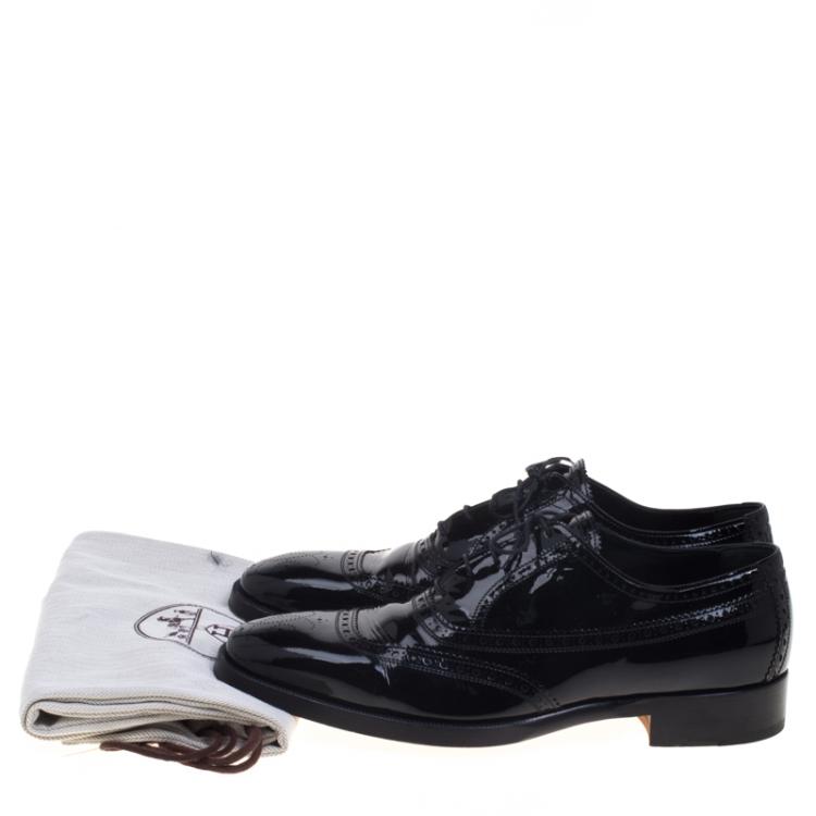 Pre Owned Hermes Black Patent Brogue Leather Lace Up Oxfords Size 43.5