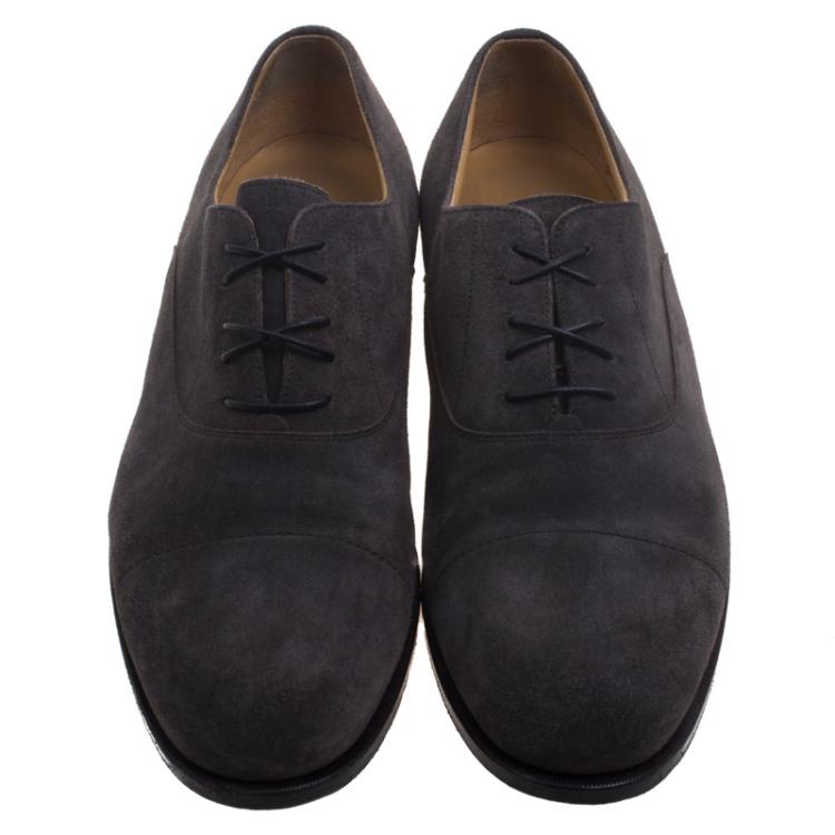 Pre Owned Hermes Grey Suede Napoli Lace Up Oxfords Size 43.5