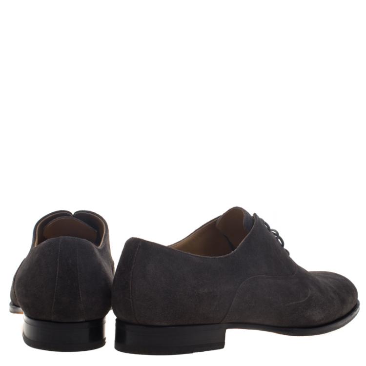 Pre Owned Hermes Grey Suede Napoli Lace Up Oxfords Size 43.5