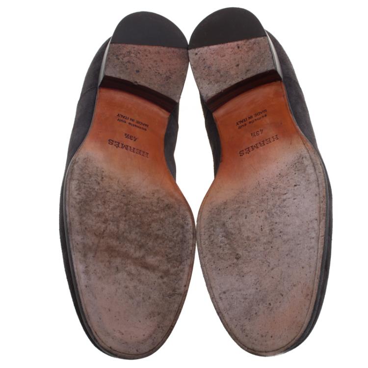 Pre Owned Hermes Grey Suede Napoli Lace Up Oxfords Size 43.5
