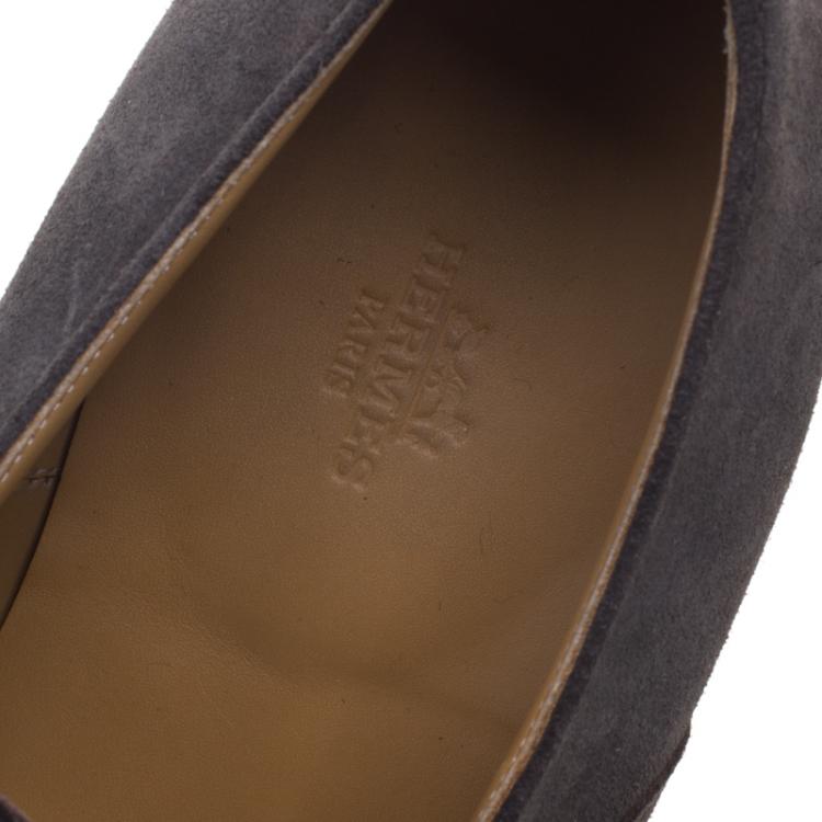 Pre Owned Hermes Grey Suede Napoli Lace Up Oxfords Size 43.5