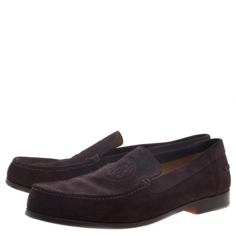 Pre Owned Hermes Chocolate Brown Suede Lucky Moccasins Size 43