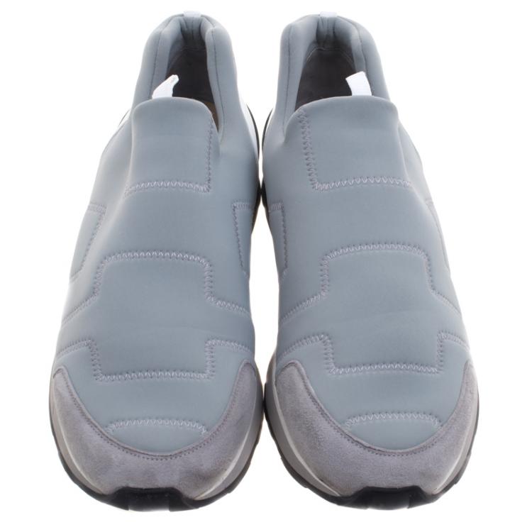 Pre Owned Hermes Grey Fabric Slip On Sneakers Size 43