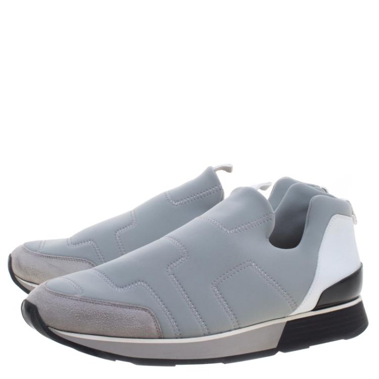 Pre Owned Hermes Grey Fabric Slip On Sneakers Size 43