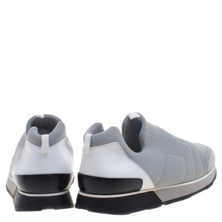 Pre Owned Hermes Grey Fabric Slip On Sneakers Size 43