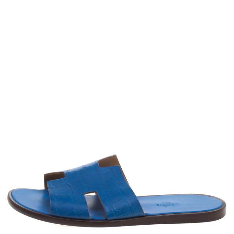 Pre Owned Hermes Cerulean Blue Alligator Izmir Sandals Size 44