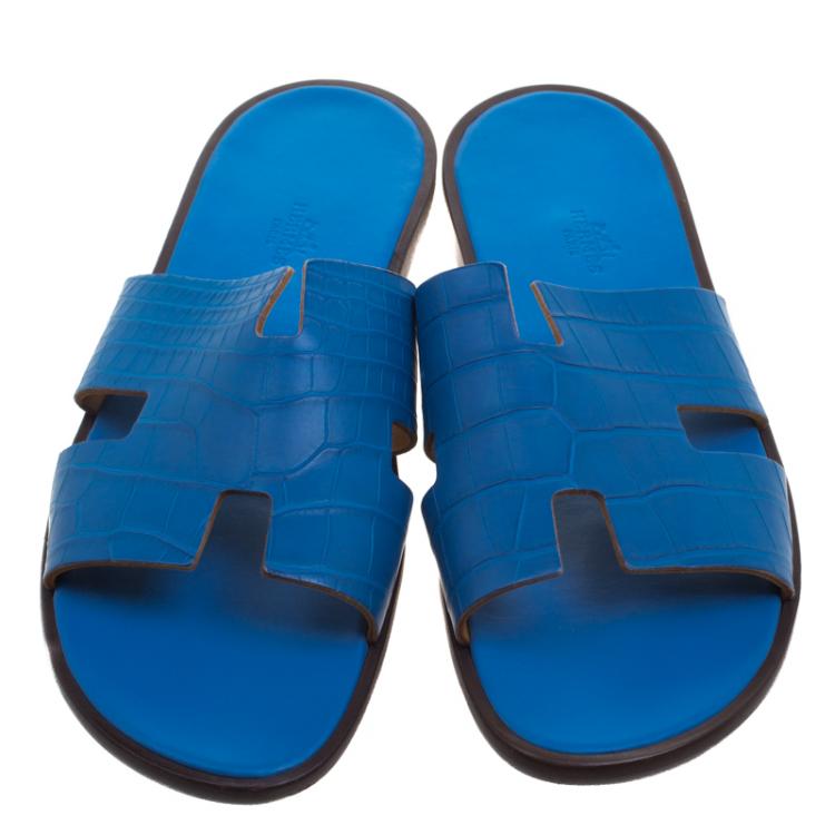 Pre Owned Hermes Cerulean Blue Alligator Izmir Sandals Size 44