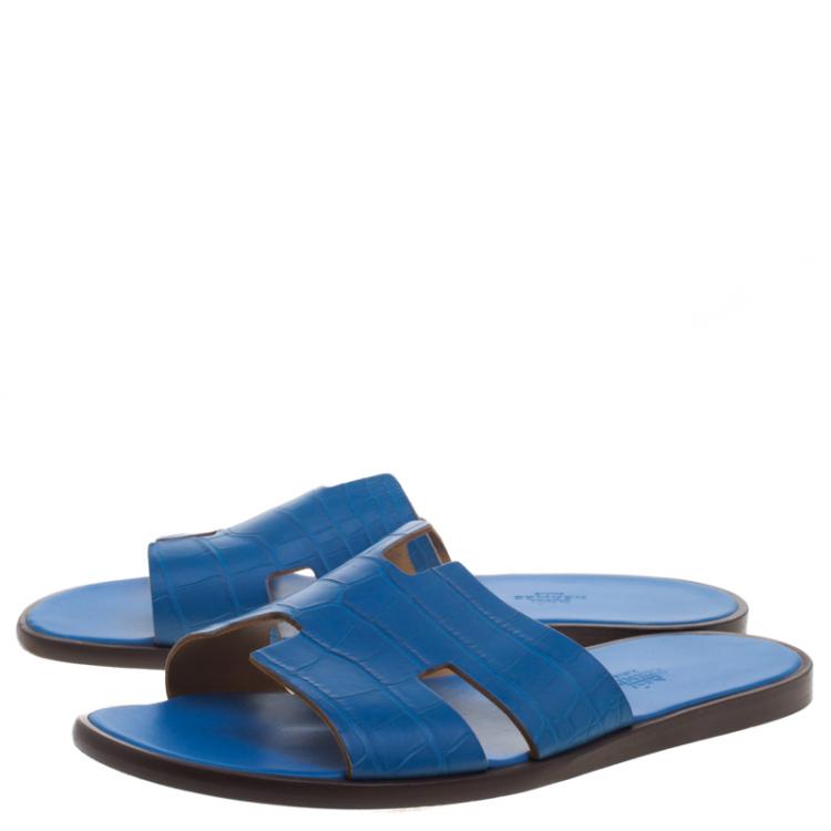 Pre Owned Hermes Cerulean Blue Alligator Izmir Sandals Size 44