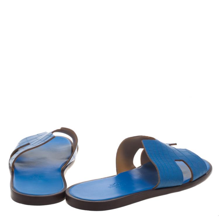 Pre Owned Hermes Cerulean Blue Alligator Izmir Sandals Size 44