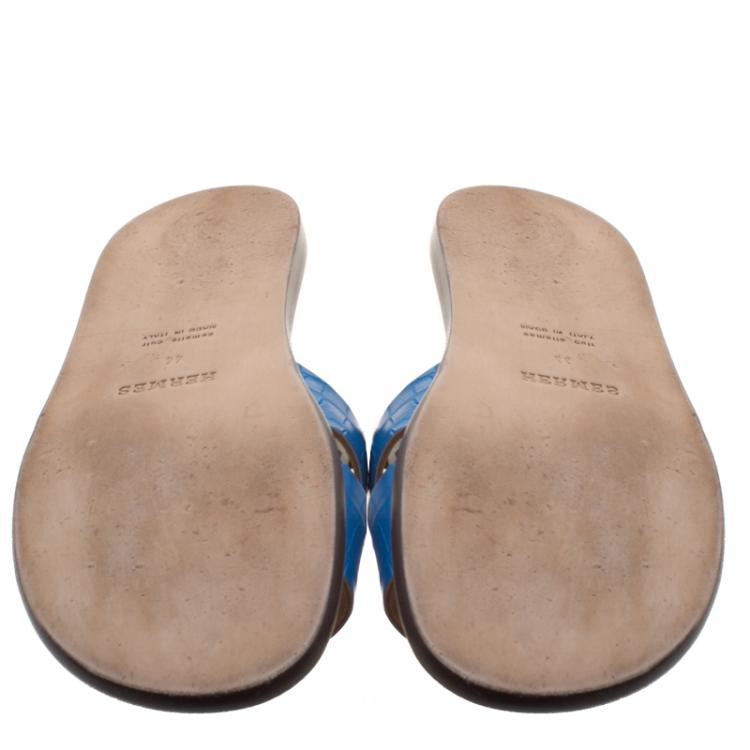 Pre Owned Hermes Cerulean Blue Alligator Izmir Sandals Size 44
